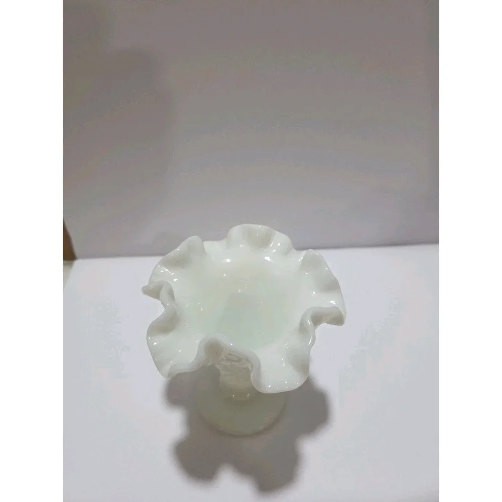 Vintage Fenton Milk Glass Hobnail Trumpet Vase Ruffled Fluted Rim White